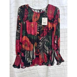 Gibson Latimer Floral Print Blouse Smocked Long Sleeve Top Multicolor M‎